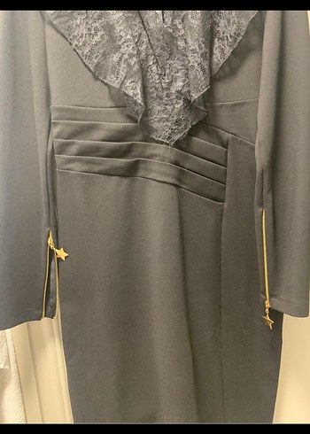 Uzun Siyah Gotik V Yaka Kadın Elbise - Görsel 5