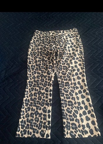 Kahverengi Leopar Desenli Kadın Kumaş Pantolon - Görsel 3