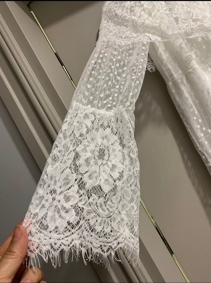 Dantel Detaylı Uzun Beyaz Bohem Elbise - Görsel 4