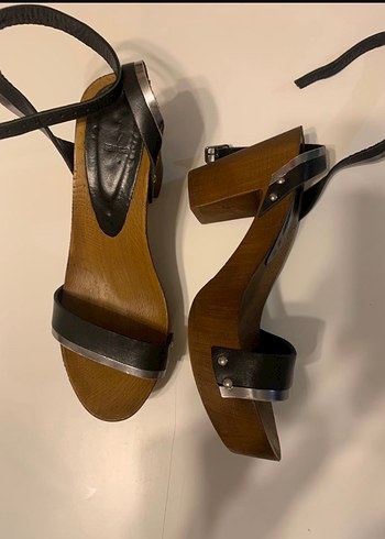 Kahverengi Deri Platform Topuklu Kadın Sandalet - Görsel 3