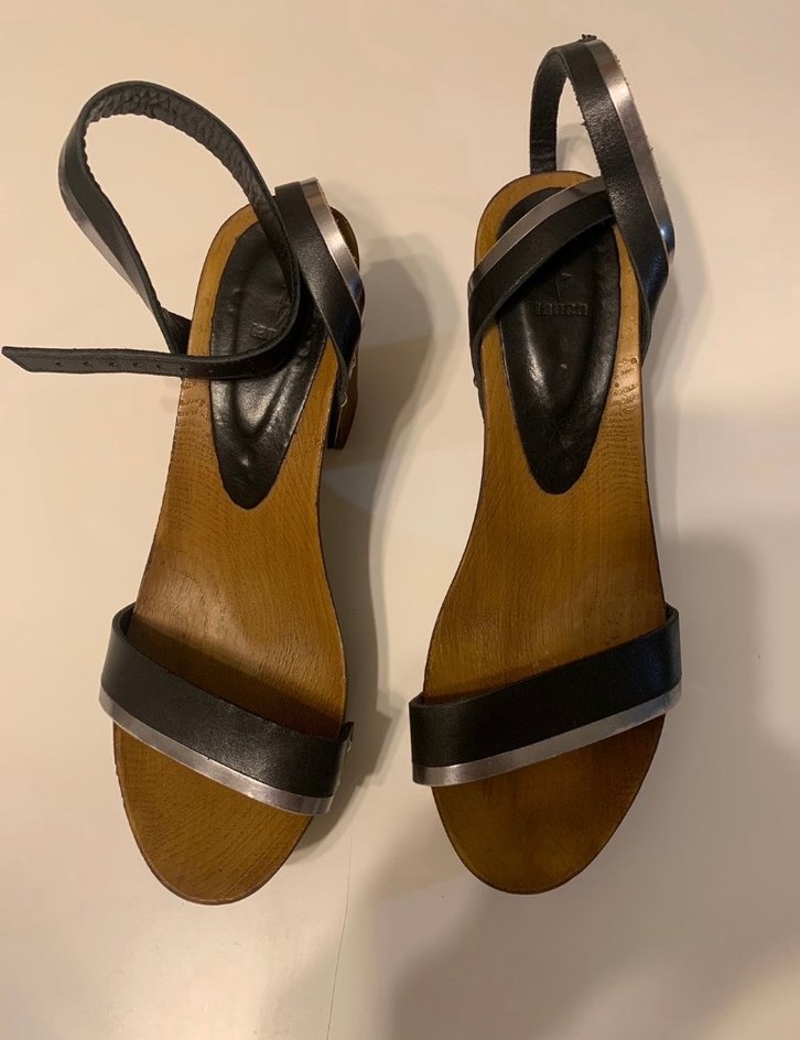 Kahverengi Deri Platform Topuklu Kadın Sandalet - Görsel 2