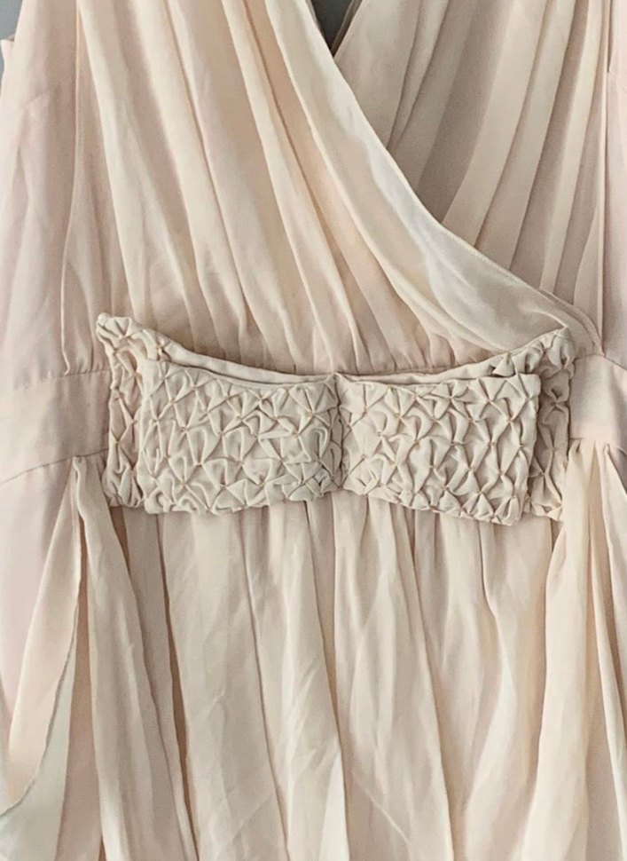 Bej Drapeli V Yaka kısa Abiye Elbise - Görsel 2