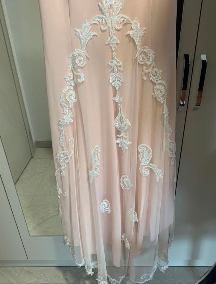 Dantel İşlemeli Pudra Uzun Abiye Elbise - Görsel 2