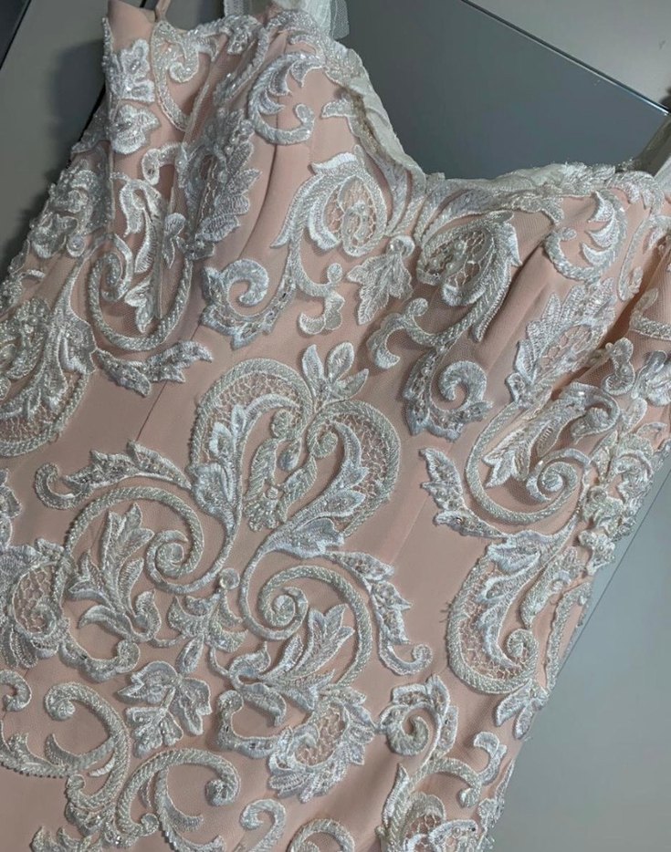 Dantel İşlemeli Pudra Uzun Abiye Elbise - Görsel 3