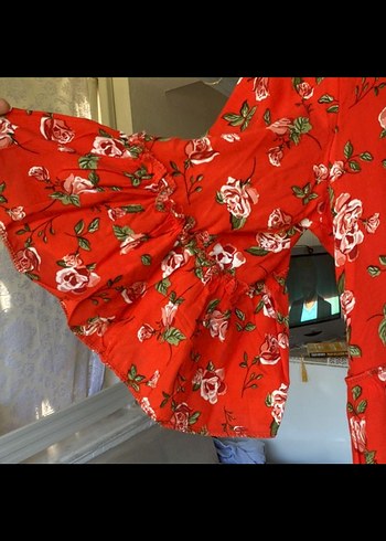 xxl Beden kırmızı Renk Kırmızı Çiçek Desenli Uzun Bohem elbise