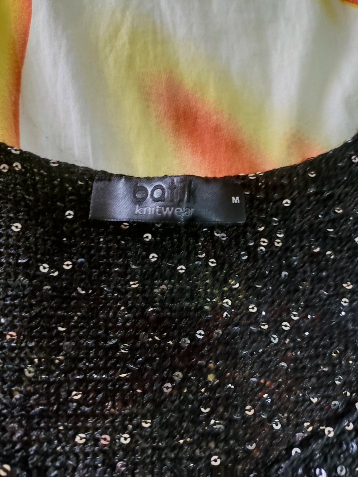 Parlak Pul Detaylı Siyah Mini Bluz - Görsel 2