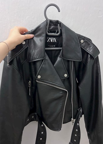 Zara Siyah Deri Biker Ceket
