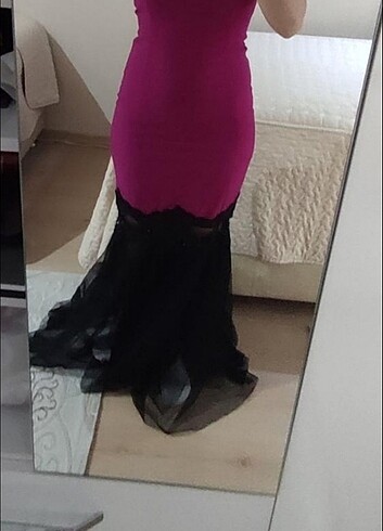 Mor renk straplez elbise - Görsel 2