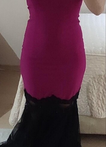 Mor renk straplez elbise - Görsel 3