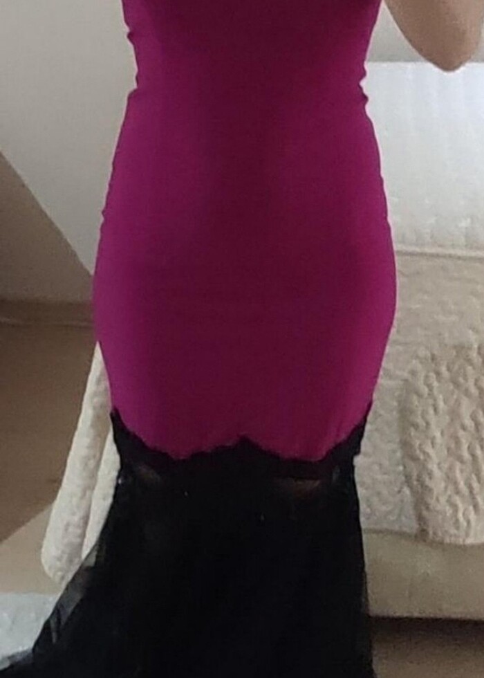 Mor renk straplez elbise  - Görsel 3