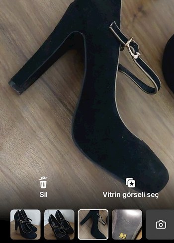 Siyah Süet Tokalı Stiletto Topuklu Kadın Ayakkabı - Görsel 3