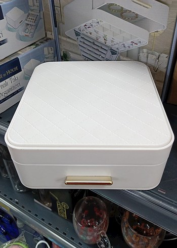 Beyaz Makyaj Organizeri Aynalı takı kutusu - Görsel 4