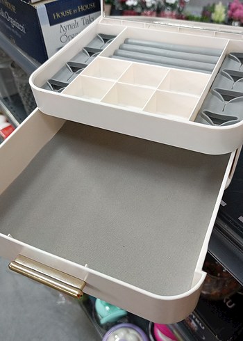 Beyaz Makyaj Organizeri Aynalı takı kutusu - Görsel 3