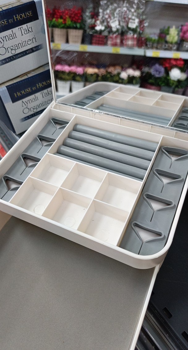 Beyaz Makyaj Organizeri Aynalı takı kutusu - Görsel 2