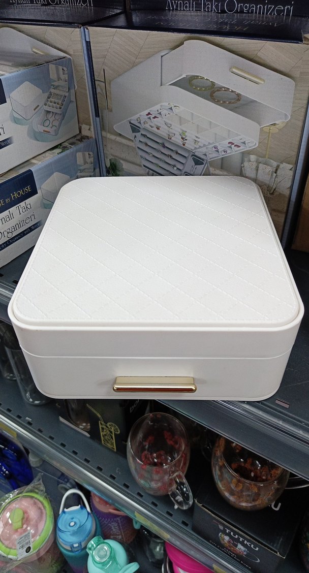 Beyaz Makyaj Organizeri Aynalı takı kutusu - Görsel 4