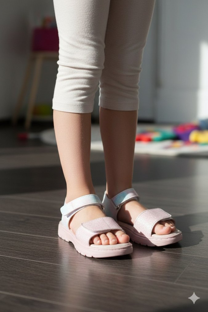 Pembe Simli Kız Çocuk Sandalet - Görsel 2