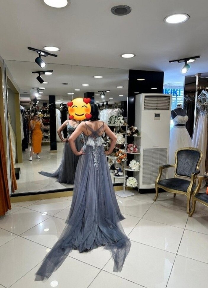 Boncuk İşlemeli Gri Uzun Abiye Elbise - Görsel 5