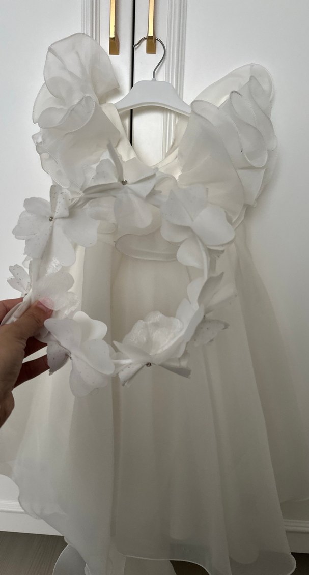 Beyaz Fırfırlı Kız Çocuk Gelinlik - Görsel 2