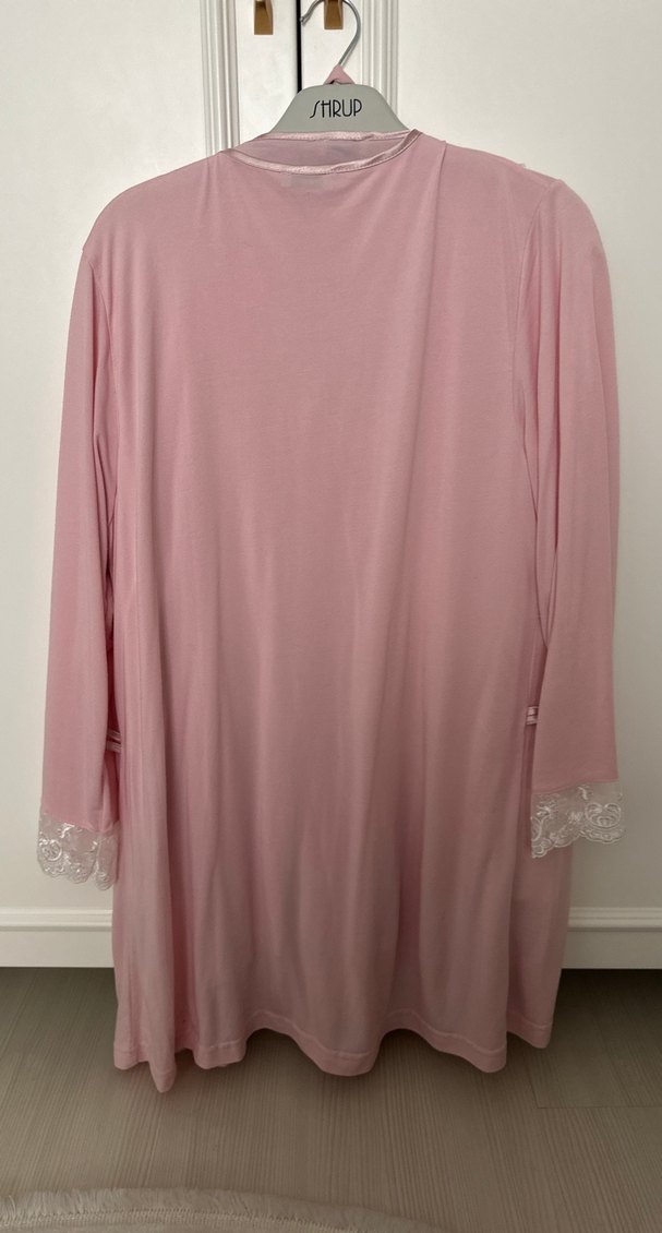 Nakış Detaylı Pembe Bohem Kadın Uzun Sabahlık lohusa takım - Görsel 3