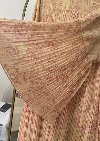 Bej Pilili Uzun Bohem Elbise - Görsel 3