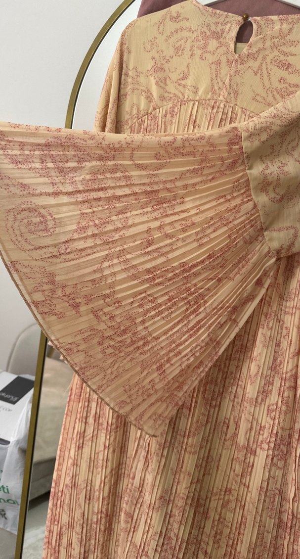 Bej Pilili Uzun Bohem Elbise - Görsel 3