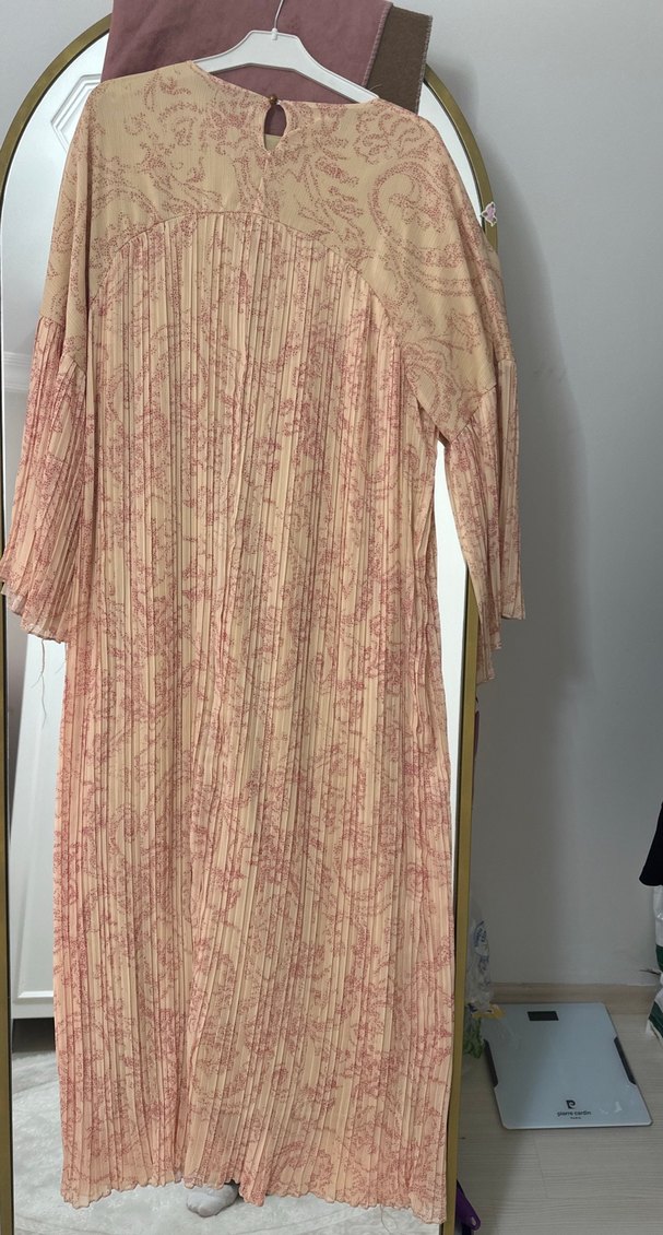 Bej Pilili Uzun Bohem Elbise - Görsel 2