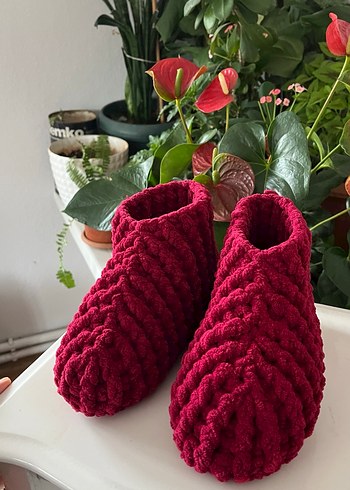 Bordo Örgü Kız Çocuk  ve kadın Ev Terliği - Görsel 4