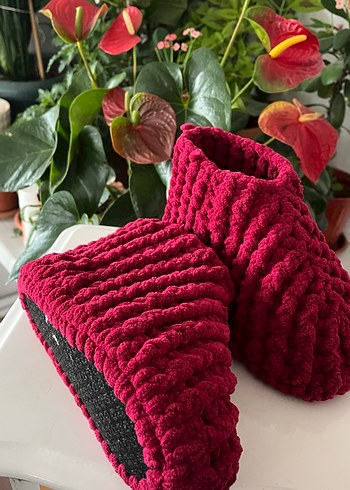 Bordo Örgü Kız Çocuk  ve kadın Ev Terliği - Görsel 3