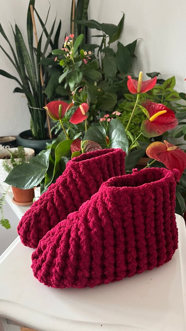 Bordo Örgü Kız Çocuk  ve kadın Ev Terliği - Görsel 2