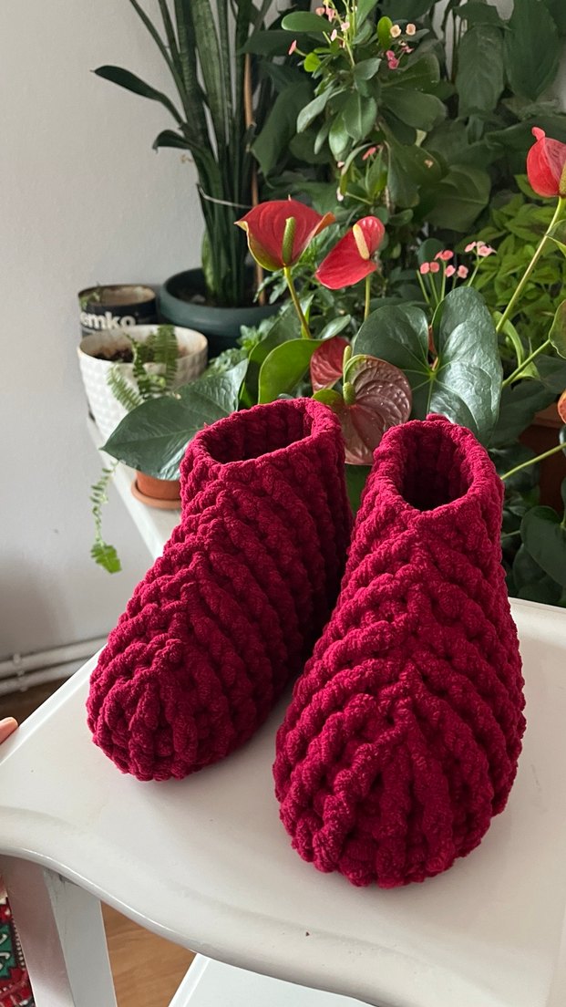 Bordo Örgü Kız Çocuk  ve kadın Ev Terliği - Görsel 4