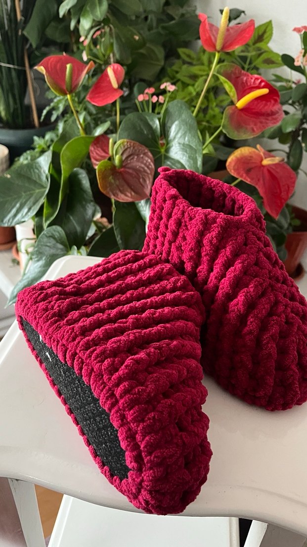 Bordo Örgü Kız Çocuk  ve kadın Ev Terliği - Görsel 3