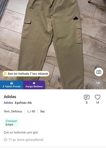 Adidas Bej Erkek Esofman Alti