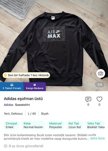 Nike Adidas Siyah Bisiklet Yaka Sweatshirt