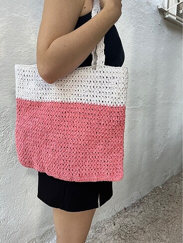 Pembe/Beyaz Şerit Çanta
