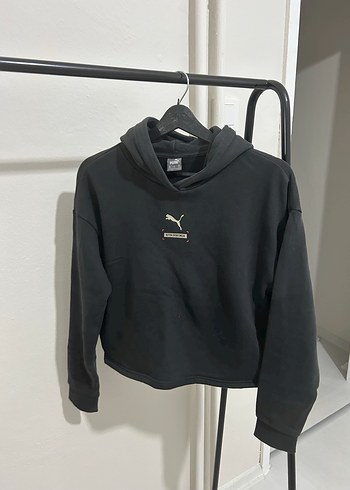 Siyah Puma Kapüşonlu Oversize Sweatshirt