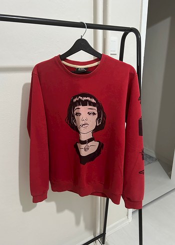 Kırmızı mathilda Baskılı Oversize Sweatshirt