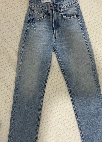 Zara Düğmeli Mavi Kadın Midi Kot Pantolon