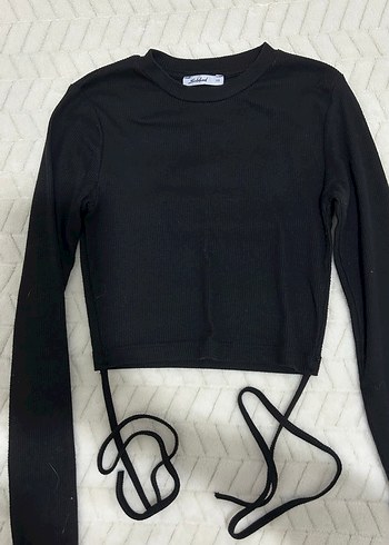 Uzun Kollu Siyah Crop Top