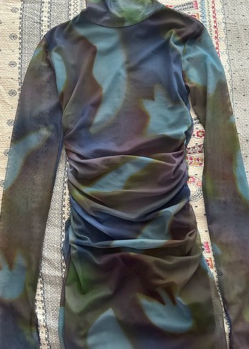 Pull and Bear Mavi Drapeli Balıkçı Yaka Mini Elbise