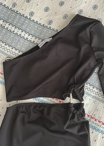 Bershka Drapeli Siyah Uzun Kalem Elbise
