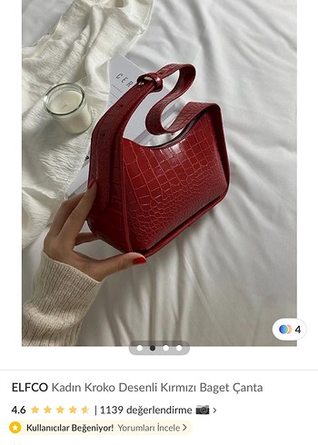 Diğer ELFCO Kırmızı Kroko Desenli Kadın Baget Çanta