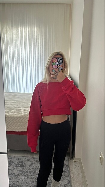 Kırmızı crop sweat