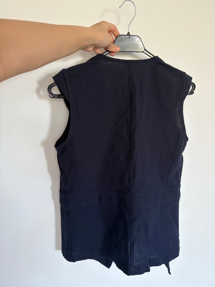 Lacivert Keten Düğmeli Yelek - Görsel 2