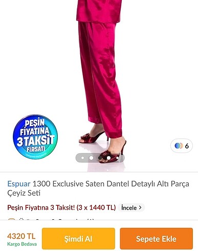 Diğer Espuar marka 6 parça saten gecelik