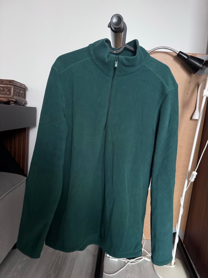 Erkek Koyu Yeşil Fermuarlı Yüksek Yaka Sweatshirt - Görsel 2