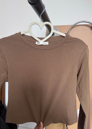 Kahve Kadın Süet Crop Sweatshirt - Görsel 2