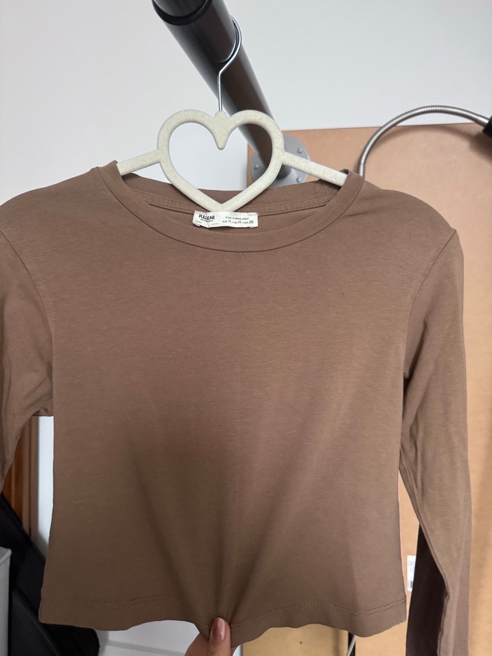 Kahve Kadın Süet Crop Sweatshirt - Görsel 2