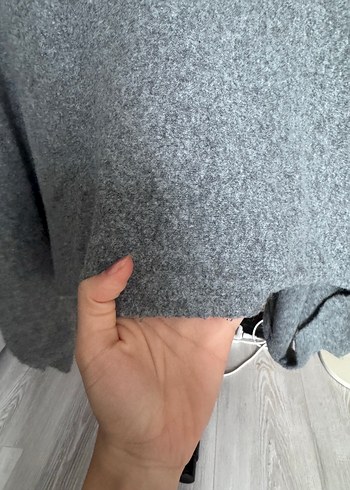 Gri Polo Yaka Kadın Örgü Kazak/şal - Görsel 3