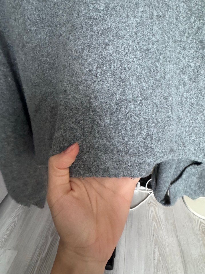 Gri Polo Yaka Kadın Örgü Kazak/şal - Görsel 3