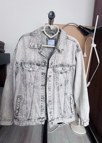 Gri Batik Desenli Kadın Denim Ceket - Görsel 3